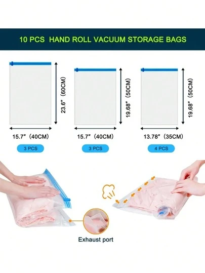 5个透明真空压缩收纳袋 – 真空旅行收纳袋，适用于衣物、轻便旅行防尘袋、衣柜收纳袋和行李整理。高品质真空收纳袋，带泵，适合携带旅行必需品、衣物、床上用品、毯子等。便携式真空压缩袋，无需用电。家居装饰，卧室装饰。