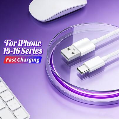 2 piezas Cable de carga rápida bidireccional reforzado y trenzado de Tipo-C a USB, 60% talla grande rápido, sin errores ni ventanas emergentes, duradero, adecuado para el hogar, la oficina, el coche y los viajes, especialmente compatible con iPhone 17 Pro Max, 17 Air Plus, 16, 15 Series