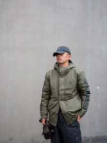 adidas 三條紋字母Logo印花復古夾克棉服 男款 軍綠色 - 軍綠色 - 查看 10