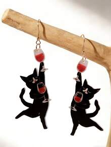 Pink Snail Funky Jewelry 有趣可爱的个性猫咪饮水耳环，创意亚克力树脂吊坠耳环，适合女性，动物爱好者的礼物，适合她、情侣、生日、节日、夏日海滩、派对 - 貓乾杯 - 查看 10