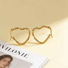 Pendientes de aro lisos de acero inoxidable 304 para mujeres, diseño minimalista y de lujo - Dorado - Ver 9