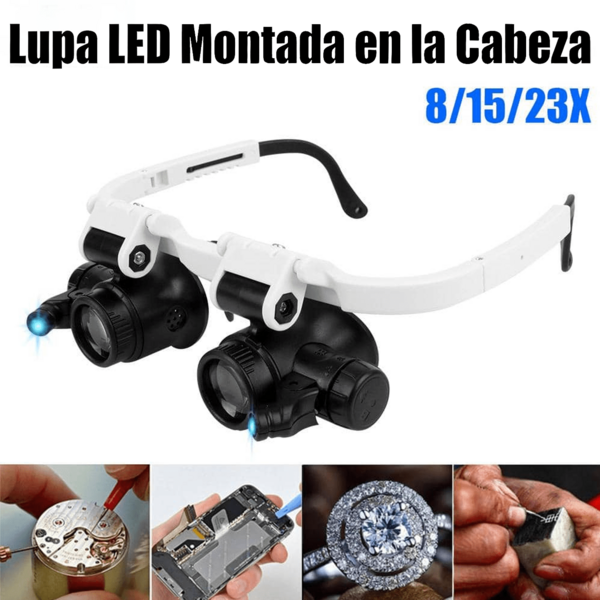 Hands Free Head Magnifying Glasses,Dual-Lens eye Loupe Magnifier LeD Lights Glasses Magnifier 8x 15x 23x For electronics Watch Repair Head Mount Magnifying Glass