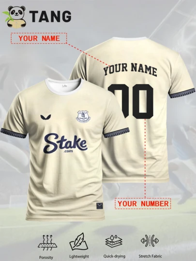 Everton 25/26 Home Customized Men's Football Jersey, Comfortable Round Neck Sports Shirt, Suitable For Football Training, Casual Wear, And Gift