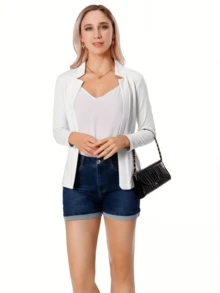 Women's Slim Fit Open Front Blazer, Chic Casual Office Jacket For Work & Daily Commute, Lightweight And Versatile, Perfect For Spring & Fall, Minimalist Style With Comfortable Fit - 簡約白 - 查看 4