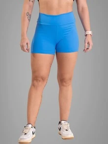Short Legging Academia Feminino Poliamida Empina Bumbum Corrida CrossFit Alta Elasticidade - Azul celeste - Visão 3
