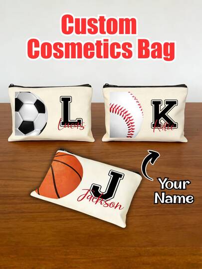 Balón de fútbol americano personalizado, bolsa de cosméticos de lona elegante, regalo de fútbol, regalo deportivo personalizado, cumpleaños de fútbol, organizador de viaje ligero con cremallera, lavable a máquina - regalo perfecto para mujeres, de uso general, gran capacidad, versátil, multifuncional, colorido, lindo, adorable, contratado, divertido, kawaii, Y2K, minimalista, para ir y venir, casual de negocios, básico, personalizado, único, personalizado