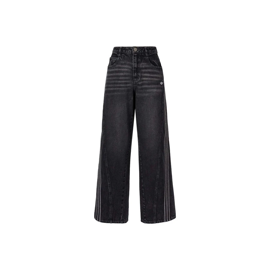 adidas originals Loose AW24 經典運動系列 條紋舒適親膚寬褲 女款 黑色 - 黑色 - 查看 1