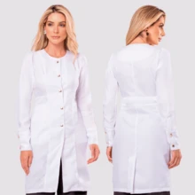 Women's Long Sleeve Button Gabardine Lab Coat Oli - White - View 1