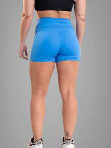 Short Legging Academia Feminino Poliamida Empina Bumbum Corrida CrossFit Alta Elasticidade - Azul celeste - Visão 6