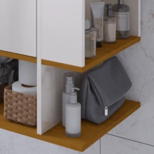 Armário Gabinete Suspenso Banheiro Multiuso Com Porta E Prateleira Para Pia Beauty - Damasco - Visão 3