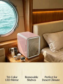 4L Compact Luxury Mini Fridge With Dual Heating & Cooling Function, Adjustable LED Mirror, Convenient For Skincare, Dimmable Lighting, Adjustable Shelves And Temperature Control, Suitable For Bedroom, Car, Office, Dorm, Small Cabin - UK Plug(220-240V) - View 3
