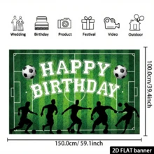 2D Football Theme Birthday Party Backdrop, Green Grass Pitch Pattern With Golden Trophy, Football Balloons, Colorful Confetti Banner, Suitable For Birthday Party Photography Decoration, Indoor And Outdoor Use, Durable Polyester Material - Green - View 6