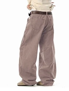 1件宽松褶裥阔腿休闲裤，100%纯棉，解构式宽松版型，春夏款 - 卡其色 - 查看 5