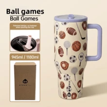 HYDROJUG32OZ&40OZ Straw Cup Large Capacity Car Insulated Cup Office Water Cup Men And Women High-Looking 2026 New Exclusive Style Coffee Plaid - Ball Games - 查看 3