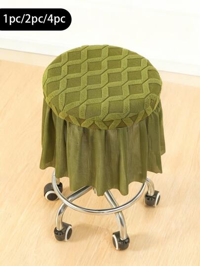 1pc/2pcs/4pcs Olive Green Elastic Diamond Grid Round Seat Cushion Cover, Universal Size, Removable & Washable, Soft & Skin-Friendly, Dust-Proof & Non-Slip, Multi-Color Options, Machine Washable, Suitable For Home, Bedroom, Dining Room, Kitchen, Bar, Etc.