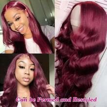 34 Inch #99J Burgundy Lace Front Wigs Blended Human Hair 13x4 HD Transparent Body Wave Lace Front Wigs Human Hair Pre Plucked Human Hair Wigs For Women - SBUG - View 7