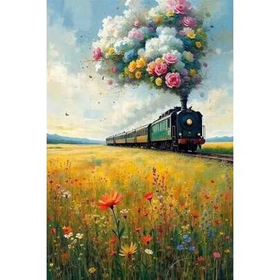 5D DIY Diamond Painting Kit, Adult Version, Round Diamond Art Craft, Canvas Material, Relaxing Handcraft Hobby, Home Decor Wall Art Gift - Field Train