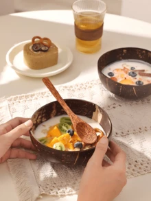 Bộ 6 bát gỗ vỏ dừa tự nhiên - Dùng kèm thìa gỗ, bát đựng sữa chua, bát tráng miệng, bát đựng siro - Bát salad gỗ tự nhiên, bát sinh tố. - Nhiều màu - Xem 10