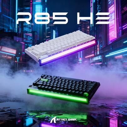 ATTACK SHARK R85 HE Rapid Trigger Magnetic Switch Customizable RGB Lightbox 75% Wired 8KHz Magnetic Keyboard With Multimedia Knob, 0.005mm RT Precision, Adjustable Trigger Point, Web-Based Driver, Supports RT/Snap Tap/DKS/MT/TGL