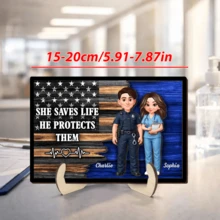 Custom Hero Couple Thin Blue Line Nation Flag,Personalized Plaque,Heartfelt Gift For Him, For Her, & Nurse Acrylic Plaque Couple Gift,Valentine's Day Gift For First Responders: Custom Name Acrylic Stand. - C-heroic Couple Commemorative Plaque - View 9