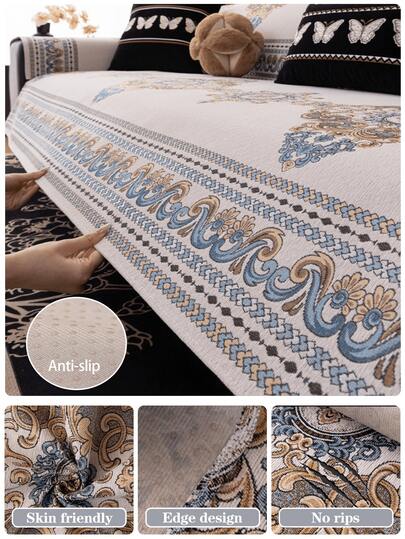 1pc Vintage Chenille Sofa Cushion, European Retro Floral Pattern, Minimalist Fashionable, Suitable For All Seasons, Pet-Friendly Anti-Scratch Sofa Cover, Machine Washable Sofa Seat Pad, Ideal For Living Room, Bedroom, Home Decor