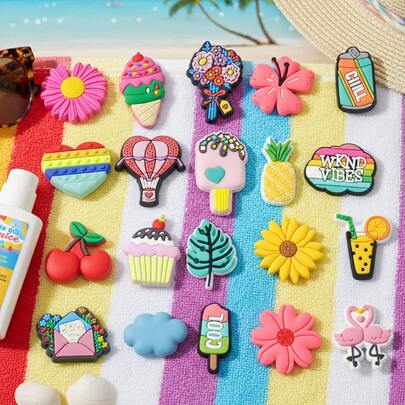 20Pcs Sweet Style Soft PVC Summer Party Shoe Charms Set Compatible With Garden Sandals Girly Vacation Decoration