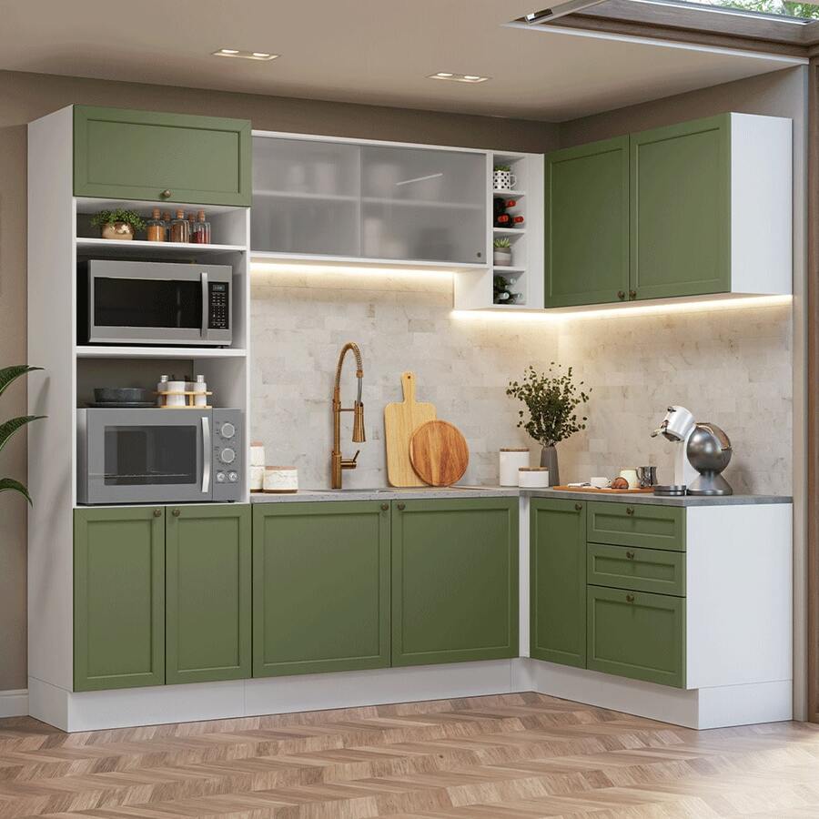 Cocina Integral Completa Modular Madesa Vik 399cm BV - Blanco y Verde - Ver 1