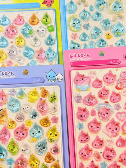 3D水滴卡通贴纸，高透明度可爱DIY装饰贴纸，适用于手机壳/笔记本电脑/平板电脑/水瓶/笔记本/收纳盒/滑板/耳机盒，颜色和图案随机。