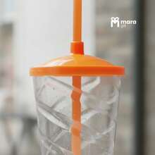 10 Crystal Twister Glasses 400ml, Transparent With Lid And Colorful Straw - Orange - View 2