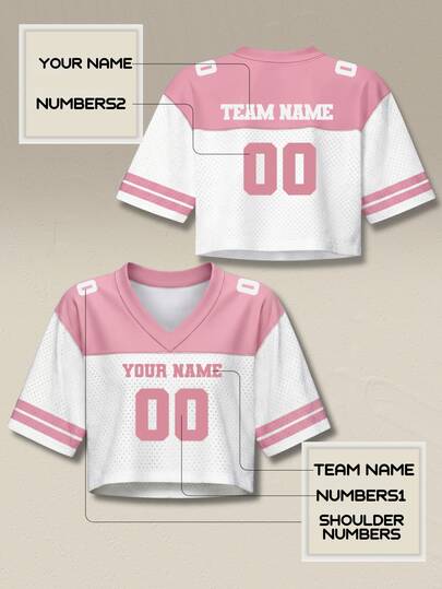 Custom Double Color Scheme Football Jersey Crop Top For Women Personalized Girls City Printed Streetwear With Name Number Customized,Free Design, Fast Shipping,Drop Shoulder