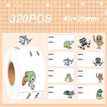 320张姓名贴纸，山海经典图案，标签贴纸，幼儿园和小学适用，个性化姓名贴纸礼物，入学礼物，开学准备，数学套装，简约，儿童，卡通，水瓶，远足，文具 - 彩色 - 查看 3