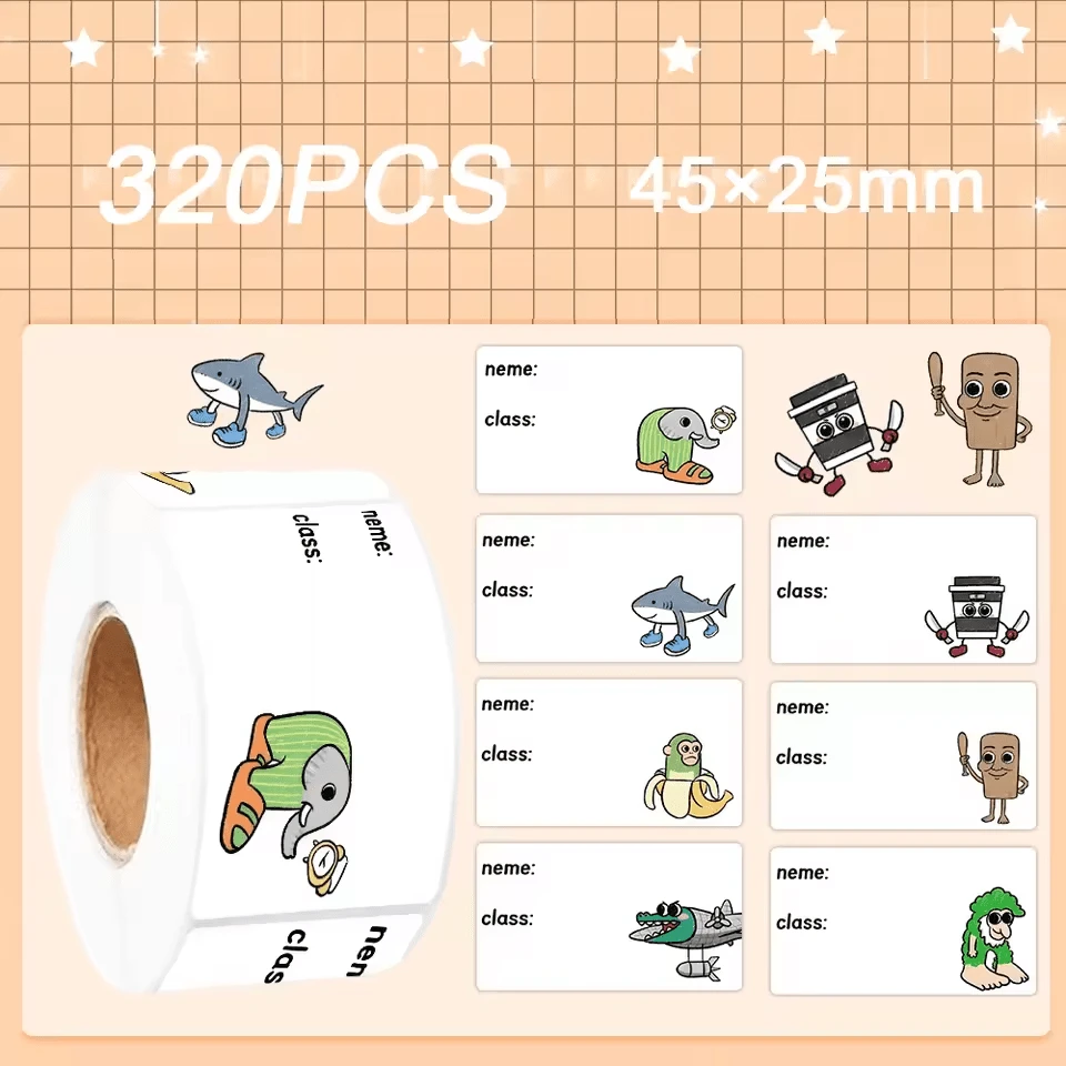 320张姓名贴纸，山海经典图案，标签贴纸，幼儿园和小学适用，个性化姓名贴纸礼物，入学礼物，开学准备，数学套装，简约，儿童，卡通，水瓶，远足，文具 - 彩色 - 查看 1