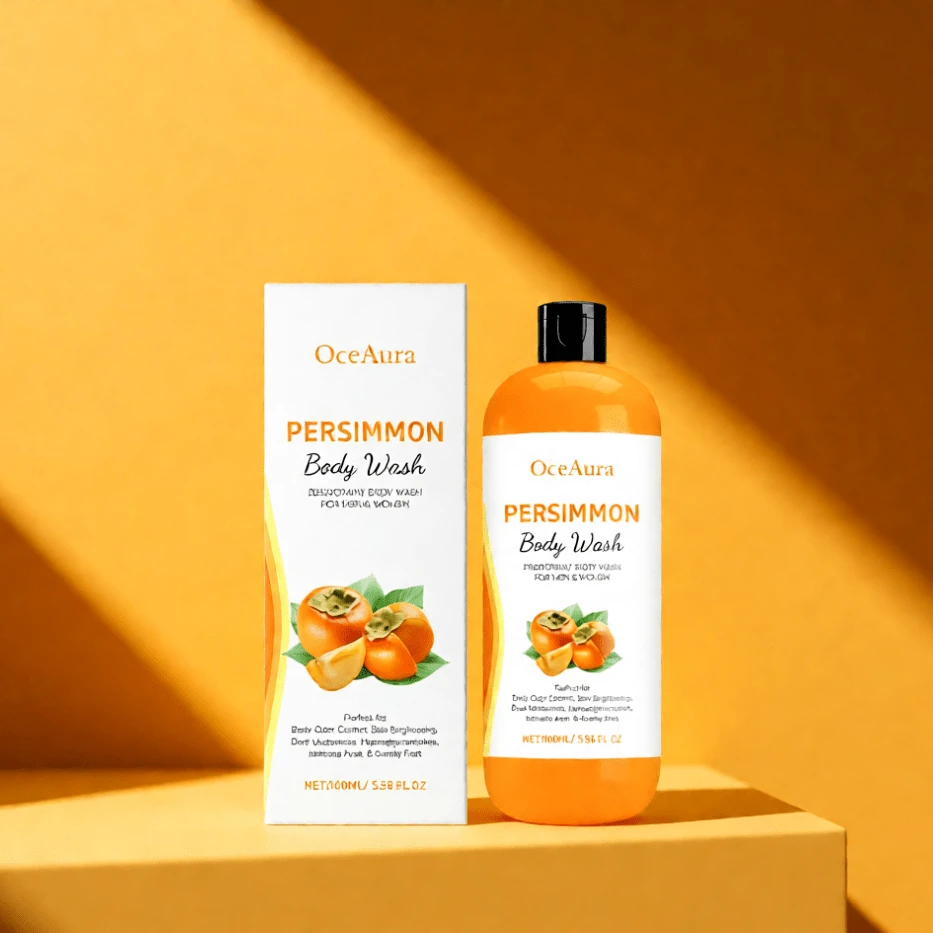 Gel de Ducha Aroma a Caqui Dulce – Con extracto natural de caqui, limpia suavemente sin resecar, fragancia duradera y piel sedosa - Amarillo - Ver 1