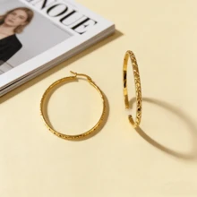 Pendientes de aro lisos de acero inoxidable 304 para mujeres, diseño minimalista y de lujo - Dorado - Ver 12