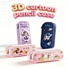 1pc 3D Cartoon Student Pencil Case - Crush-Resistant Dual Layer Large Capacity, Built-In Elastic Band Holder, Lightweight Multi-Pattern High Value Stationery Box - Double-layer 3D Pencil Case - View 8