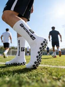 5双装足球运动袜，带硅胶防滑垫，专为足球爱好者设计——轻便、吸湿排汗、透气，适合户外活动、篮球、足球、健身、跑步 - 白色 - 查看 6