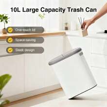 Large Capacity White And Gray Bathroom Bin With Lid And Handle - Stylish Push-Open Design, Perfect For Small Areas - Thùng rác có nắp đậy - Xem 6