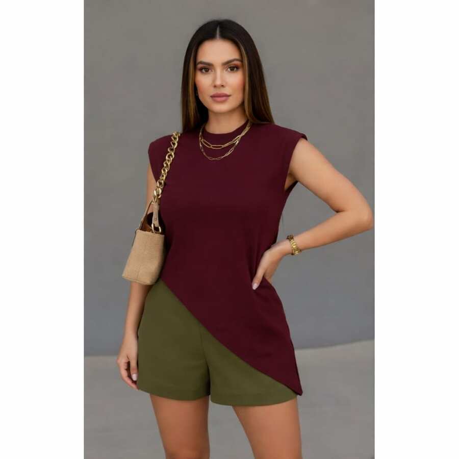 Stylish Asymmetrical Muscle Tee - Màu Đỏ Sâu - Xem 1