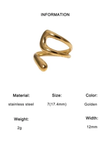 1pc Minimalist Chic Geometric Line Plated Stainless Steel Open Ring, Fashionable High-End Casual & Party Wear For Women - Multicolor - View 7