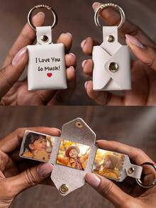 Custom Unisex Snap Button Fashionable Photo Album Keychain, 3 Photo Album Foldable Keychain, Mini Small Photo Album Valentine Photo Storage With Keychain, Mini Small Handmade Gift Personalized Romantic Photo Keychain - Multicolor - View 2