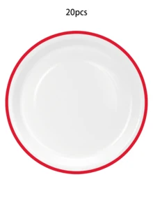 Bộ 20/40/60 đĩa giấy đỏ trắng dùng một lần, bộ đĩa ăn chính và đĩa tráng miệng cho tiệc sinh nhật, đám cưới, sự kiện, lễ hội. - Nền trắng với các cạnh màu đỏ - Xem 12