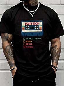 Retro Cassette Tape Graphic Men's Pattern Print Pure Cotton TShirt,Vintage Music Lover Style Tee,Soft & Breathable Fabric,Everyday Casual Wear,Perfect Gift For Him - 黑色 - 查看 6