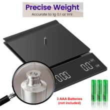 Balanza digital de cocina para café con temporizador, báscula electrónica de alta precisión de 0.1g, función de tara automática, pantalla LED táctil grande y clara, conversión de 3 unidades, apagado automático, incluye almohadilla de silicona resistente al calor - Negro - Ver 7