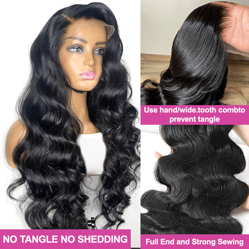 200% Density 13x4 HD Lace Front Wig Human Blended Hair Body Wave Transparent Brazilian Human Blended Hair Wigs 5x5 Pre Cut Glueless Lace Closure Wigs Human Blended Hair Pre Plucked With Baby Hair For Women Natural Black 8-34 Inch - Natural & Black - View 7