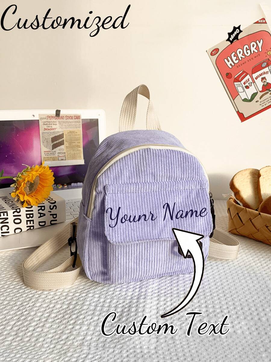 Custom Corduroy Mini Backpack, Y2k Portable Solid Color Backpack, Phone Bag, Lipstick Bag, Key Bag, Compact Casual Backpack, Multi Functional Mini Backpack, Cute Student Backpack, Men'S And Women'S Small Backpacks School,Suitable For Teen Girls Women College Students Middle School, High School, Outdoors, Travel, Outings, Holiday, Elementary School,For New Year,Valentine's Day. - Multicolor - View 1