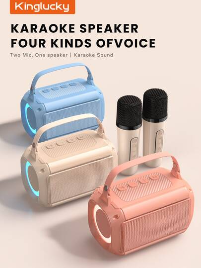 Kinglucky 便携式无线卡拉OK音箱，带无线麦克风，HIFI立体声KTV音响系统，无线音箱带RGB彩色LED灯，变声器，是户外、运动、旅行卡拉OK、家庭聚会、生日礼物的理想之选。