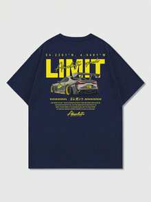 Men's Summer Fashion Minimalist Racing Element Print Round Neck Short Sleeve T-Shirt | Basic Style Street Casual Versatile Top - Navy Blue - View 3