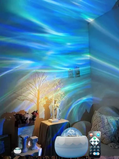 1pc Mini Floor Projection Lamp, Northern Lights Wave Ripple Lamp With Remote Control, Multicolor Ambiance Light, Creates Cozy Bedroom Atmosphere, Ideal For Thanksgiving And Christmas Decor, Comfortable Space Creation, Mini Projection Lamp, Decorative Lighting