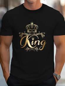 Camiseta hombre cuello redondo y manga corta. Estilo casual con estampados modernos y cómodos. Para hombres y mujeres, estilo pareja, pareja, camiseta de manga corta con estampado de moda - Negro - Ver 1