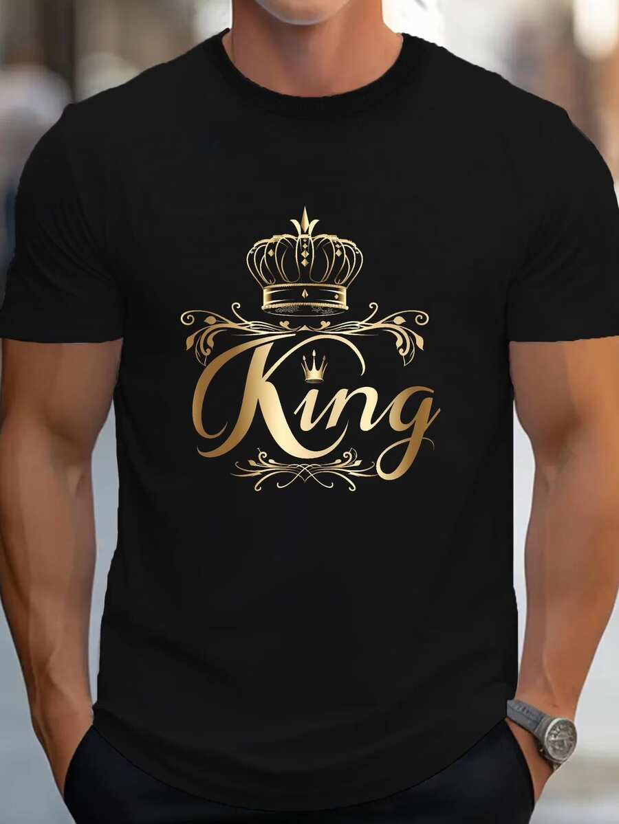 Camiseta hombre cuello redondo y manga corta. Estilo casual con estampados modernos y cómodos. Para hombres y mujeres, estilo pareja, pareja, camiseta de manga corta con estampado de moda - Negro - Ver 1